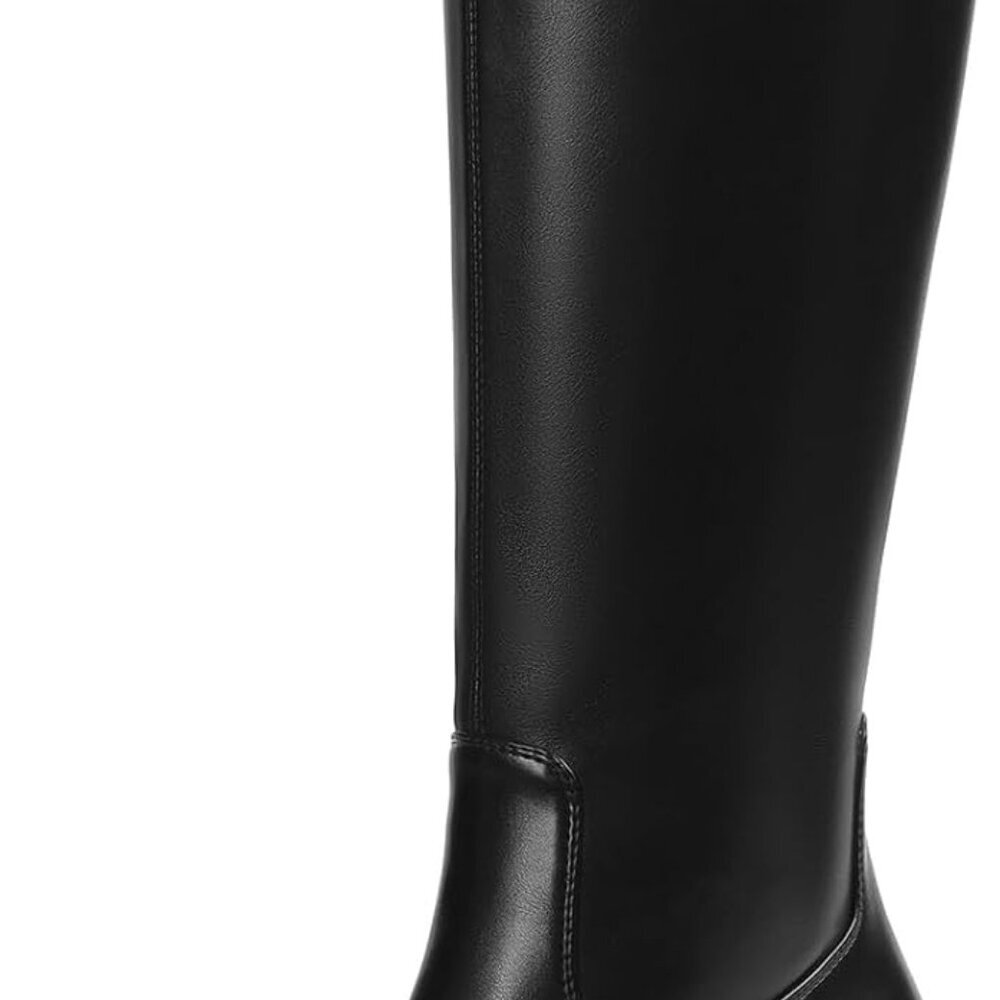 Women's Faux Leather Knee High Boots Square Toe Chunky Heel Platform